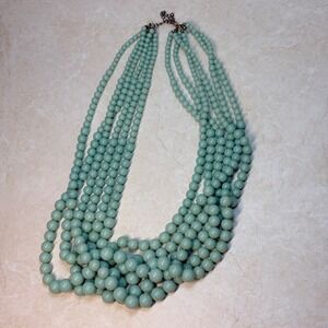 Chunky Layered Bead Necklace Mint Green Statement‎ Bib Multi Strand